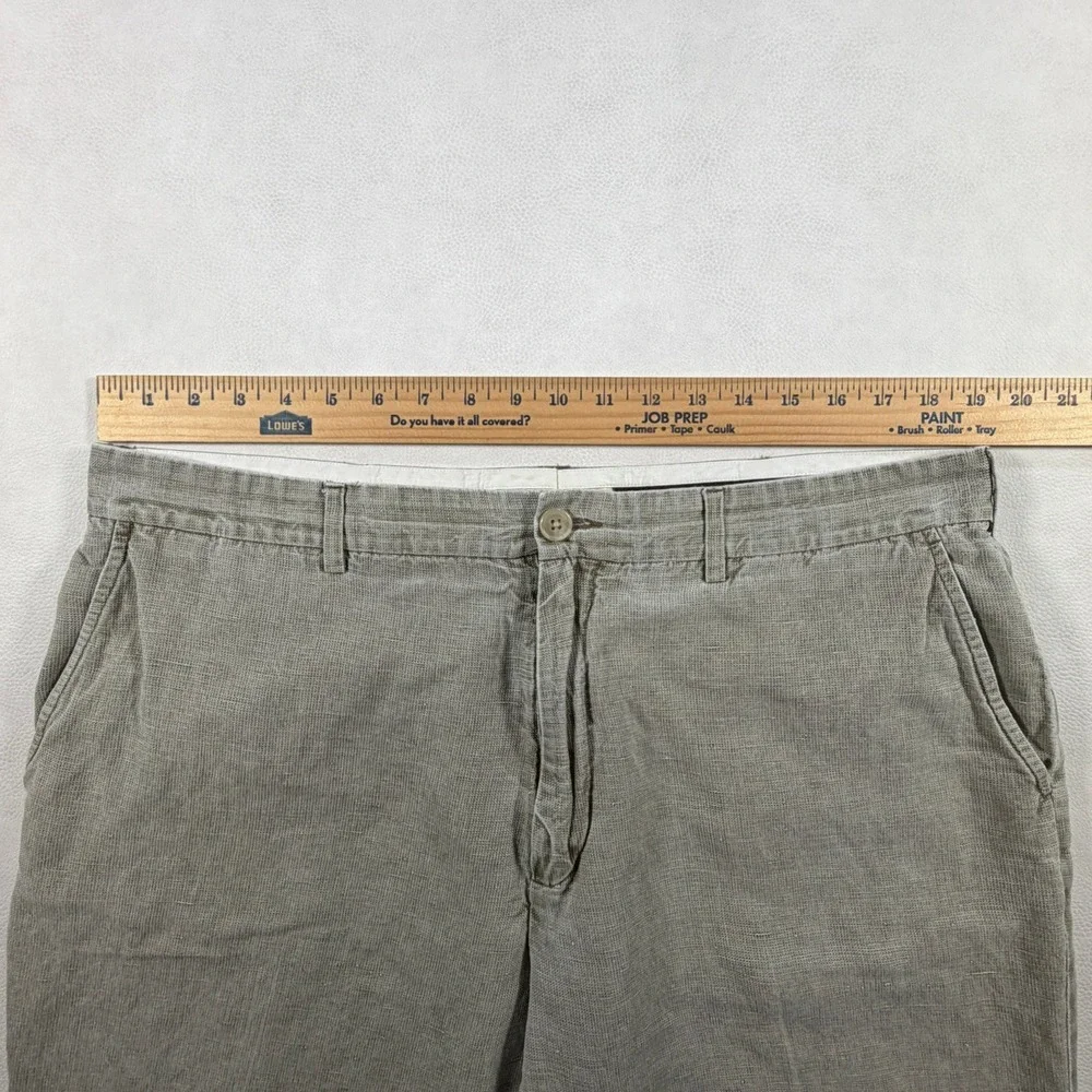 The Territory Ahead Mens 38x28 Linen Silk Blend Pants Khaki Flat Front Vintage